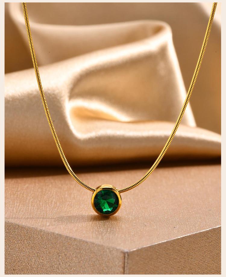 Birthstone Necklace Sliding Cubic Zirconia Pendant For Women,18k Gold Plated Stainless Steel Adjustable Jewelry
