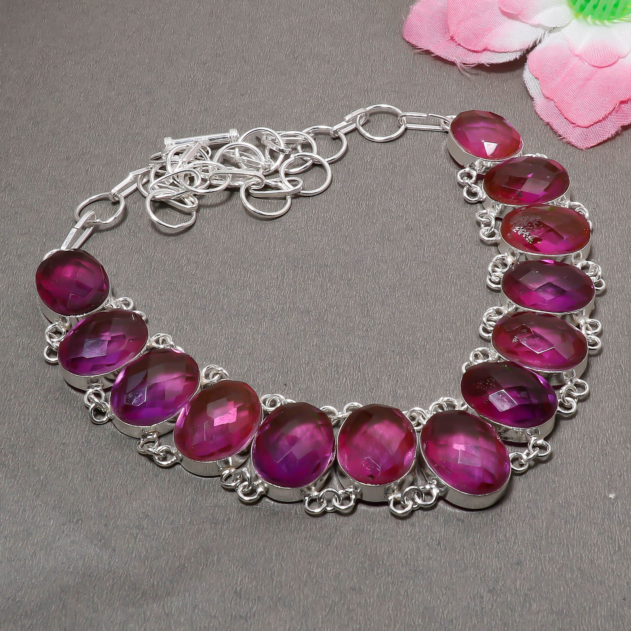 

Pink Amethyst Gemstone 925 Sterling Silver Jewelry Charm Necklace 18
