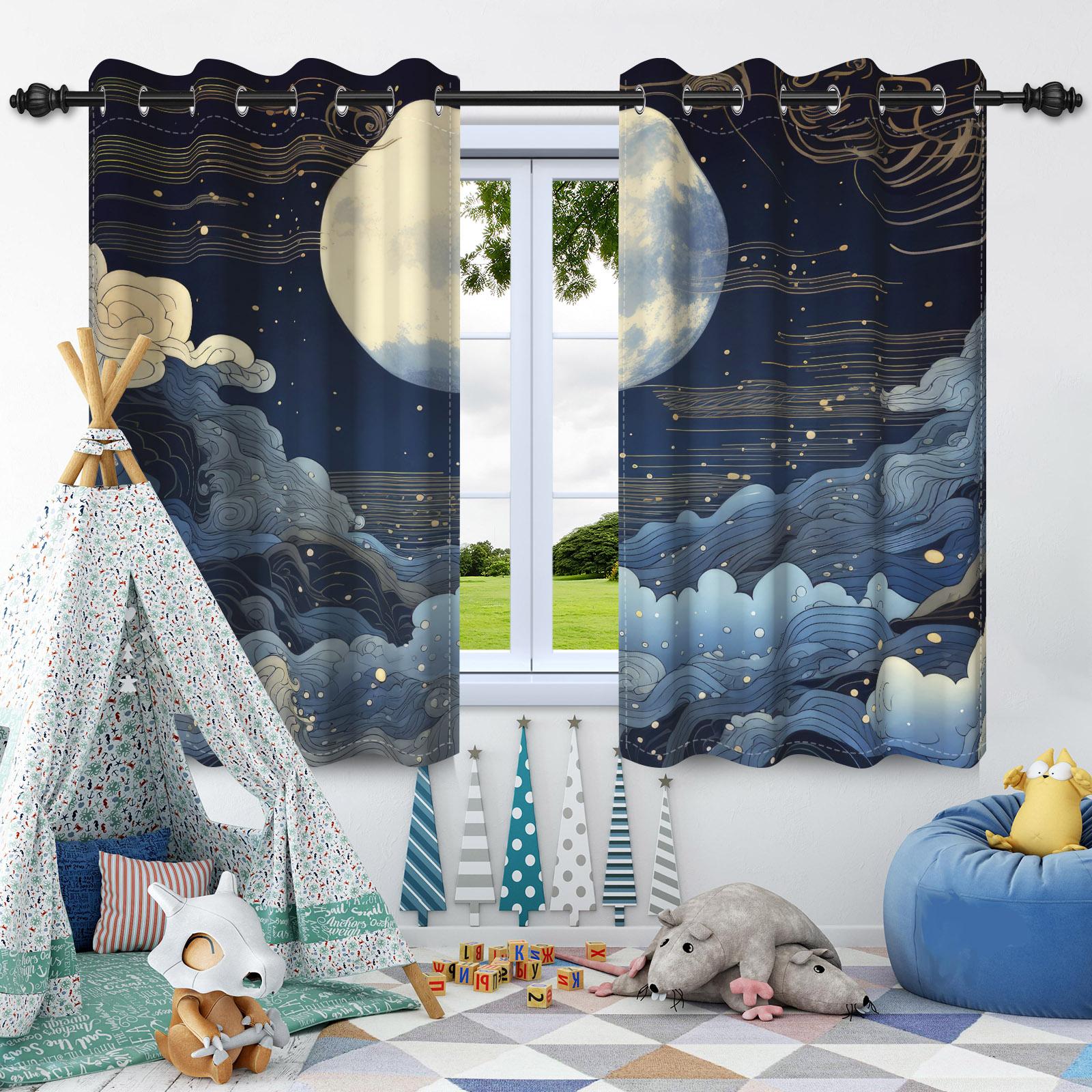 

Night Starry Sky Moon Stars Milky Way Blackout Curtains Children S Bedroom Heat Insulation Noise Reduction Window Drapes 2Pcs 50x120cm 2pcs