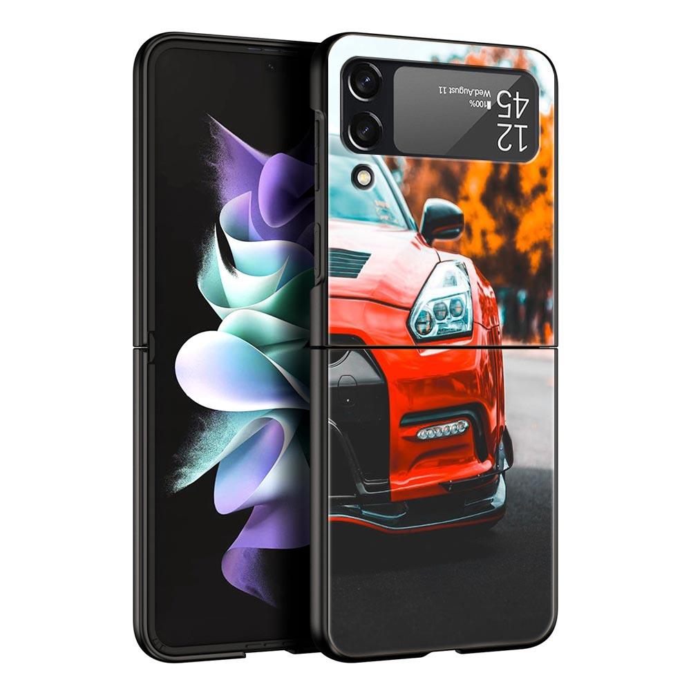 For Samsung Galaxy Z Flip 3 4 5 Hard Black Folding PC Phone Case Blue Red JDM Sport Car Luxury For Samsung Z Flip3 Back Cover