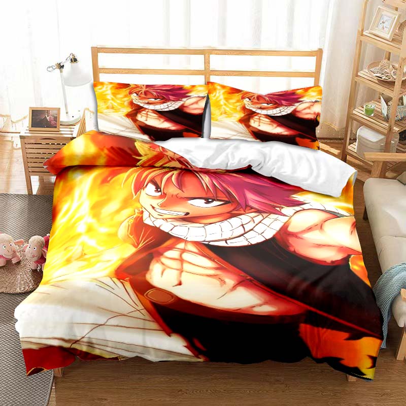 3D Anime Fairy Tail Bedding Set Bed Three-piece Set Duvet Cover Single Double Bed Queen Size Duvet Cover Set Adult Kid's Bedroom