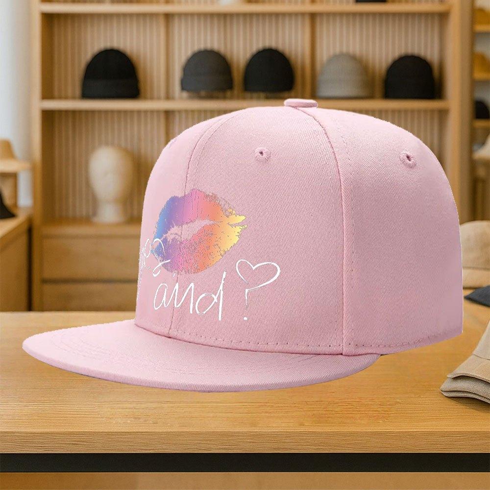 Yes And Improv Rainbow Kiss Lip Print Baseball Cap Unisex Polyester Flat Brim Casual Snapback Hat One Size