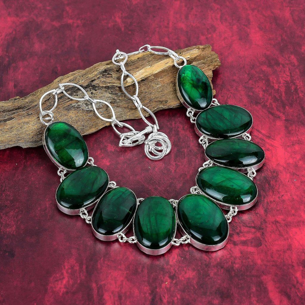 Green Flash Labradorite Gemstone Jewelry, 925 Solid Sterling Silver Bracelet & Necklace Jewelry Set For Her, Handmade Natural Jewelry For Her