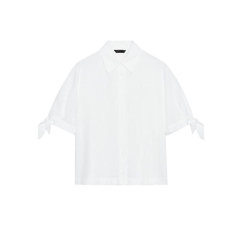 Summer New Product Women's Clothes Casual Style Lapel Ramie Blended Short Sleeve Bows Shirt Tops 8206730