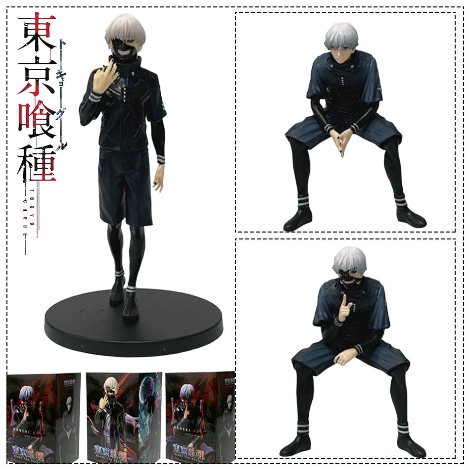 20cm Ken Kaneki Sitting Figure Tokyo Ghoul GK Replaceable Double Head Double Arms Statue with Base Anime Model Toy Deco Boy Gift