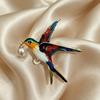 Freshwater pearl enamel bird brooch, elegant ladies' swallow jewelry, can also be as a pendant, vintage style scarf pin and necklace pendant.