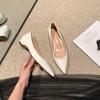 French Nude Inner Height Increase 3cm Pointed Tip Widening and Fattening Shallow Flat Shoes