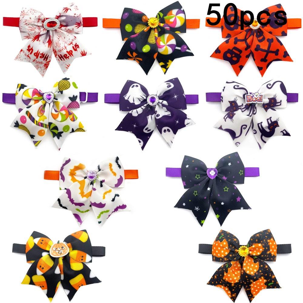 50/100pcs Halloween Pet Dog Bow Ties Adjustable Pumpkin Necktie Puppy Dog Cat Grooming Product Halloween Dog Cat Decoration Bows
