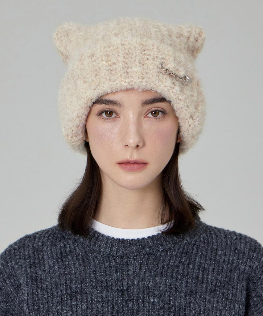 Bajal Safety Pin Square Beanie Cream