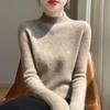 2025 Autumn/Winter Women's Rhinestone Ribbed Knit Sweater: Stylish Long-Sleeve, Half-High Neck, Loose Fit.