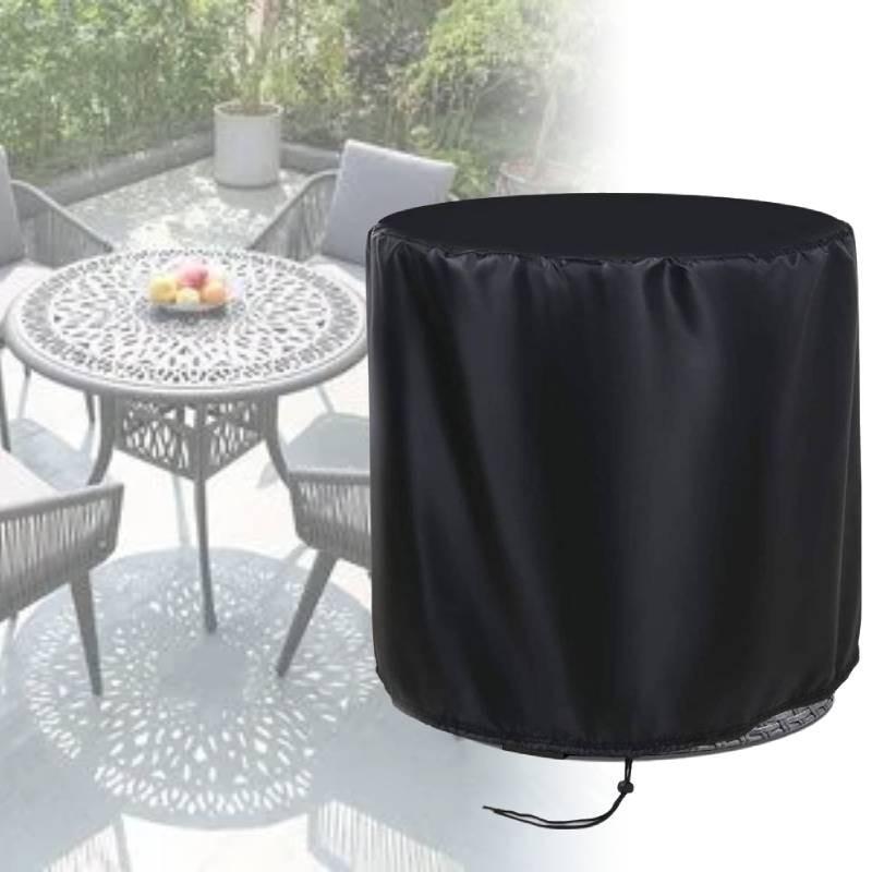 Durable Black Oxford Round Table Cover For Outdoor Patio Rain Dust Wind Protection
