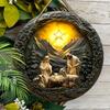 5pcs Wooden Nativity Scene Ornament with Golden Star - Savior'S Birth 2D Round Hanging Decor for Tree, Wall, Garden - Battery-Free Festive Decoration