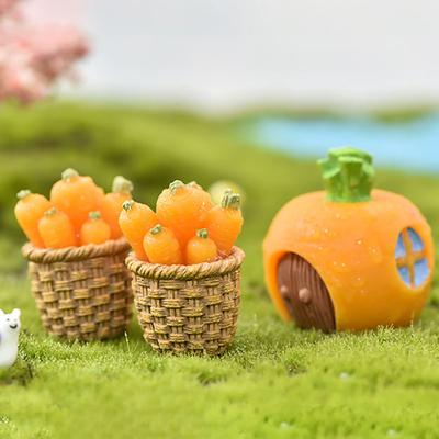 Ornement Bonsaï Micro Paysage Maison Carotte Dessin Animé Mini Statue Animale Figurine Miniature Lapin Résine Panier Lapin