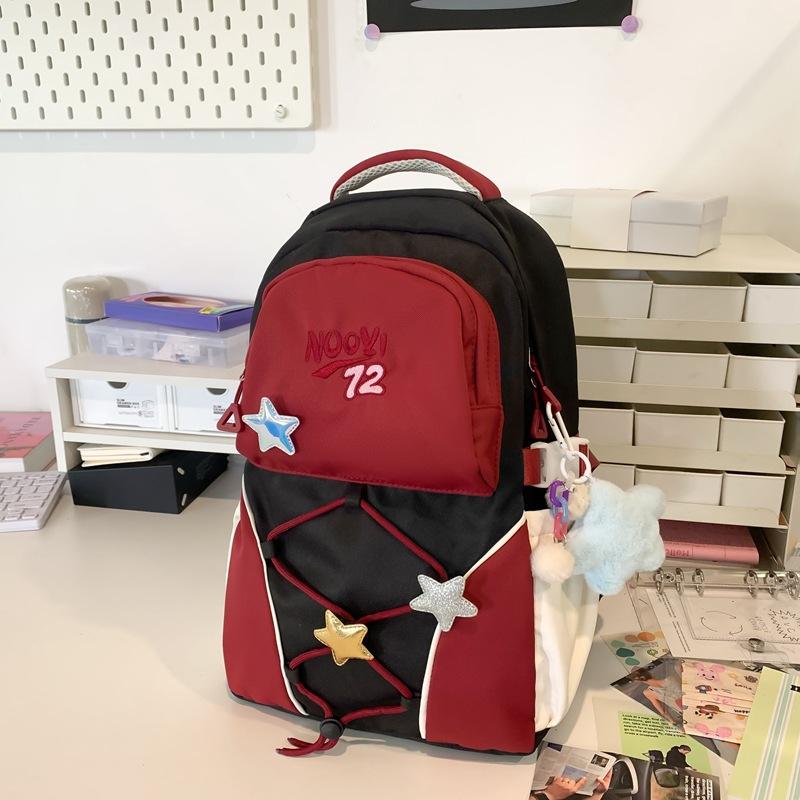 School Bag, Middle School Student Backpack, Fashionable Color-block Large Capacity Backpack for Women, Summer Korean Style INS College Student Travel
