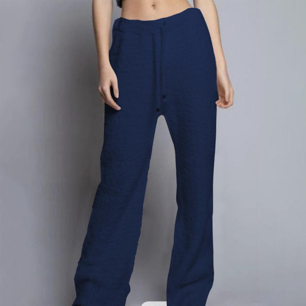Women's Fashion Leisure Solid Color Drawstring Loose Comfortable Warm Plush Pants