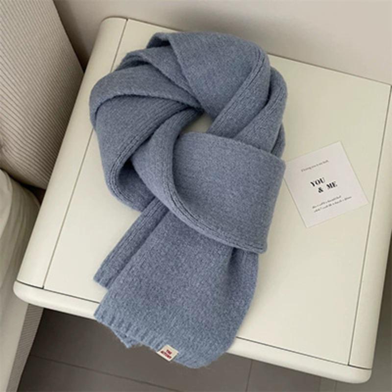 Korean Version Solid Color Versatile Autumn and Winter New Wool Couple Student Small Scarf Cute Knitted Warm Scarf