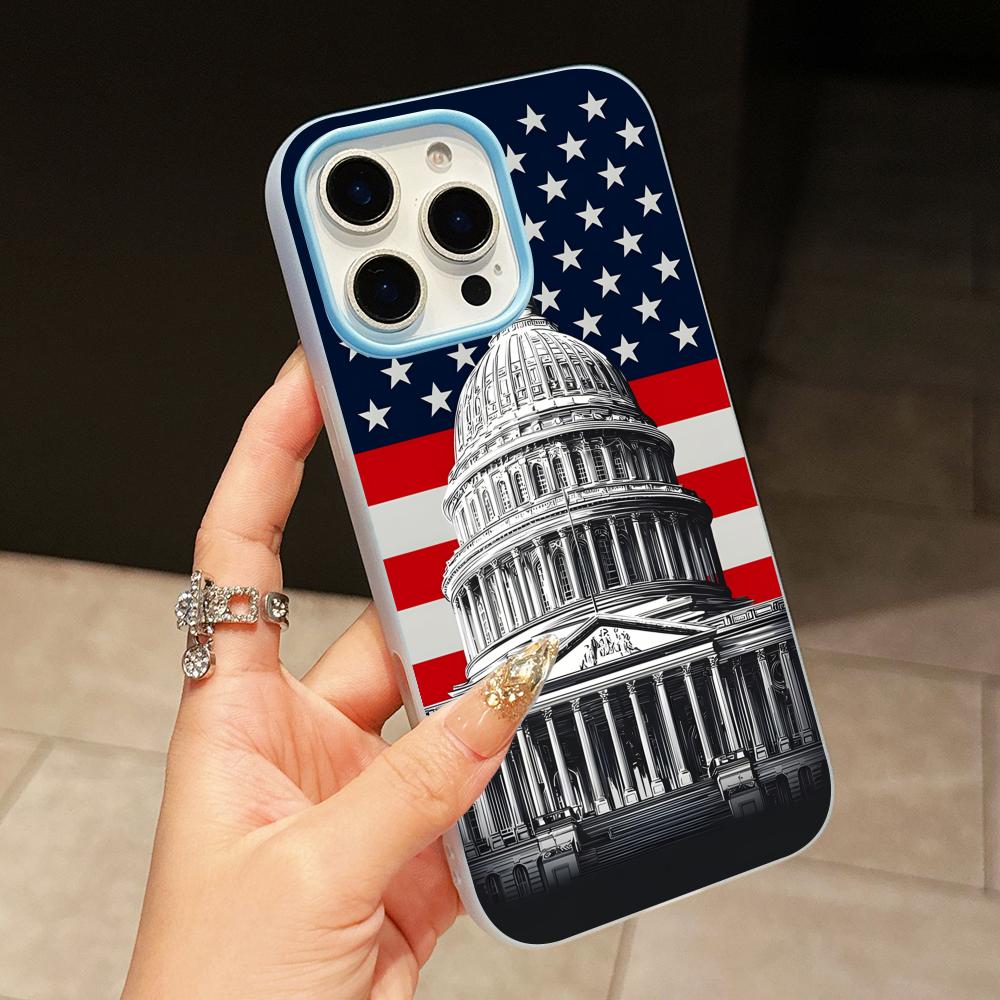 USA America Flag Jelly Double Layer Light Blue Mobile Phone Case for iPhone 17 16 15 14 13 12 11 Air Pro Max Plus Protective