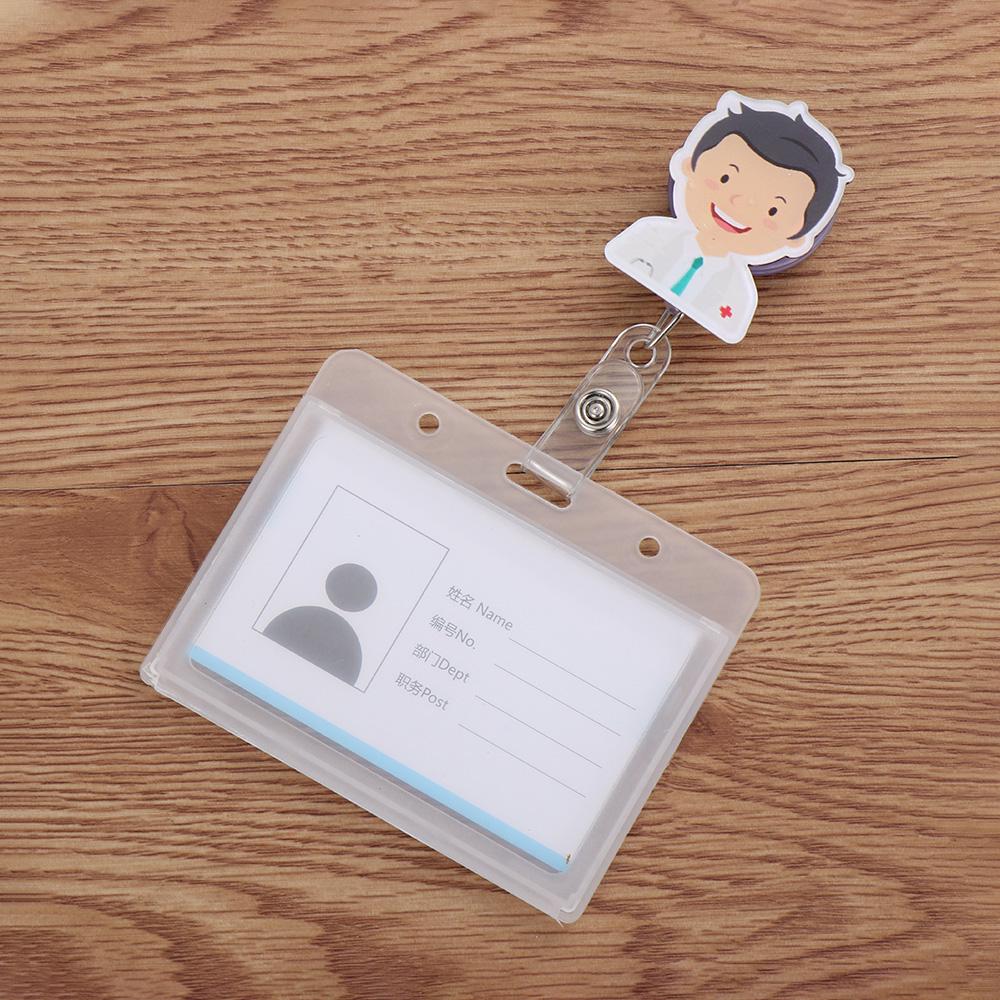 Cartoon Nurse Doctor ID Badge Holder with Retractable Reel, Retractable Metal Clip Business Work Card/Name Tags Badge Holders