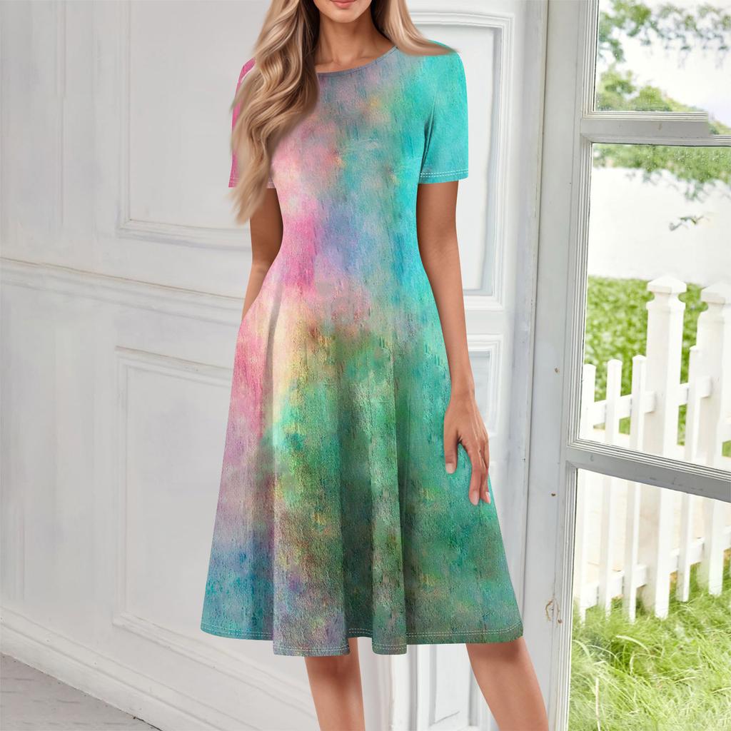 Women Casual Printed Round Neck Long Dress