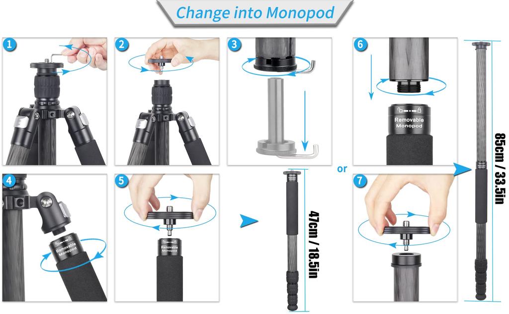 INNOREL RT85C Kohlefaser 25kg Gewicht Einstellbar 32mm Rohr Ideal für Sport Berg Outdoor Vogel Stativ Tasche Inklusive Stativ Stativ, 173cm,