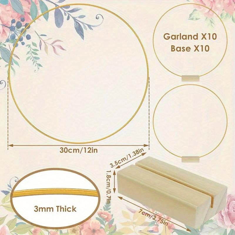 Gold Metallic Garland Centerpiece with Wooden Stand - Elegant DIY Circle Decoration for Wedding, No Power Required, Birthday Decorations