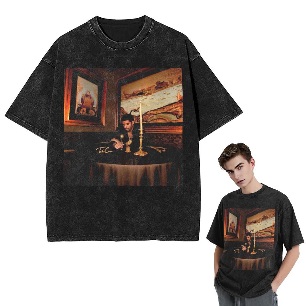 Koszulki Streetwear Hip Hop Raper Drake Take Care Album Sprana Koszulka Krótki Rękaw Koszulka Hip Hop Topy Koszulki dla Mężczyzn Kobiet