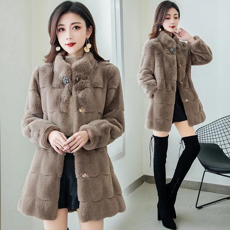 Autumn Winter Women's Faux Fur Coat New Mid-length Imitation Mink Coat Large Size Loose Soft Comfortable Fur Jacket 4XL