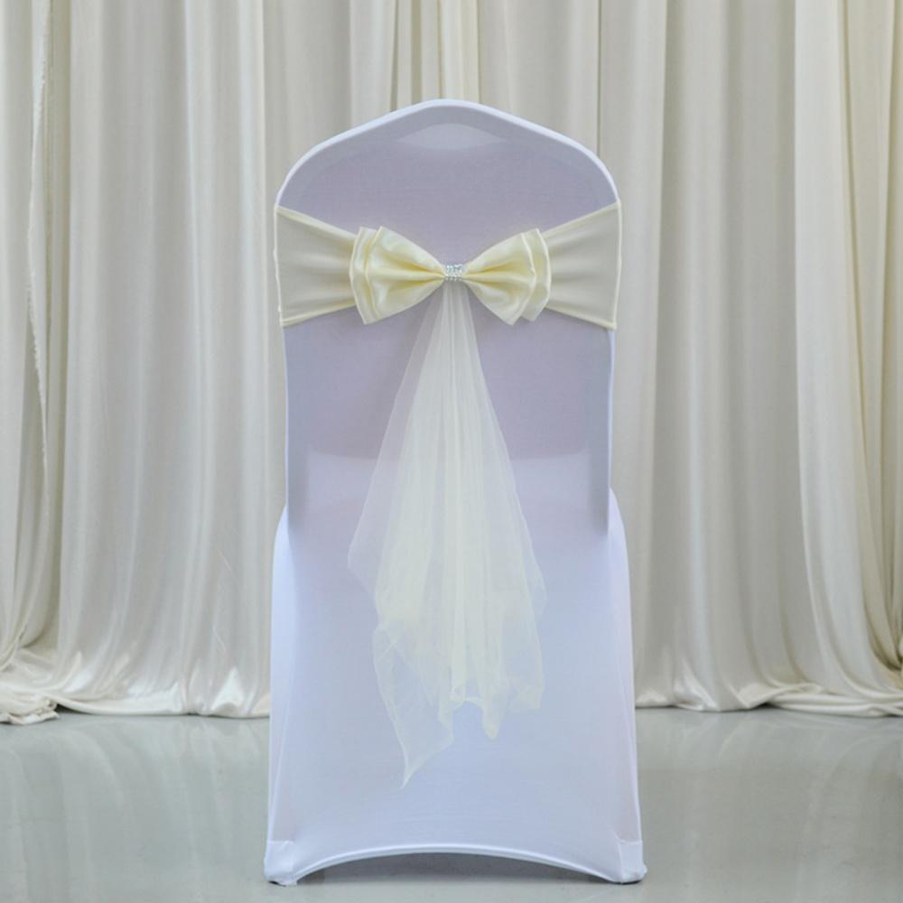 Wedding Chair Satin Sash Bow Tie Organza Ribbon Chair Sashes Stretch Bow Knot For Dining Room Banquet Party Decoration Supplies