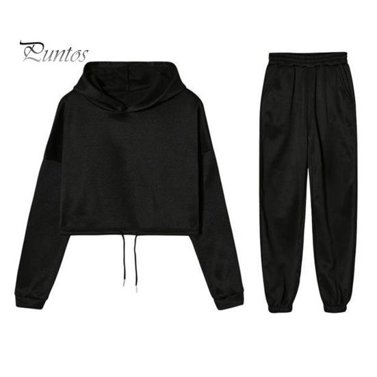 

Женский комплект из 2 предметов: топ и брюки, капюшон, длинный рукав, завязка на талии, эластичные брюки с высокой талией, спортивный костюм для фитнеса M чёрный