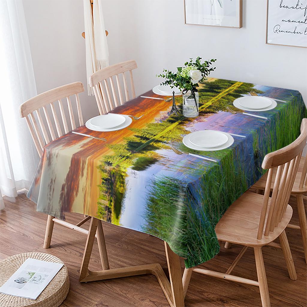 Dusk Mountain Forest Tablecloth Holiday Decor Waterproof Rectangular Tablecloths Wedding Decor Table Cover