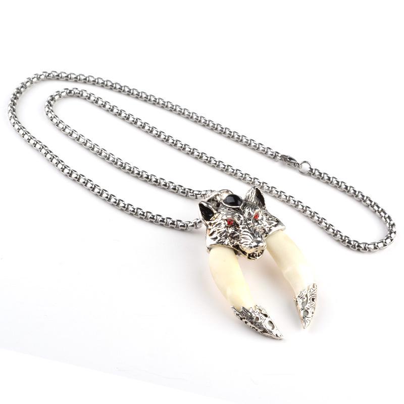 Sterling Silver Wolf Tooth Pendant Necklace: Real Wolf Dog Tooth Tip, Men's & Women's Retro Tibetan Silver Long Necklace.