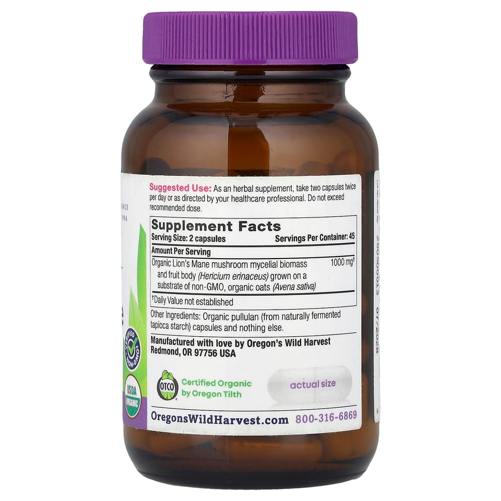 Oregon's Wild Harvest Lion's Mane Mushroom Veggie Capsules, 90 Count