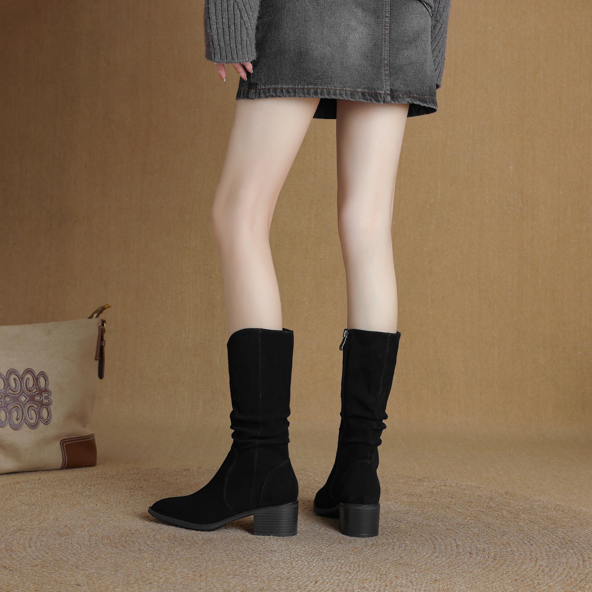 Krazing Pot Коровья замша Нубук Зимние Средний каблук Вестерн Сапоги Женские На молнии — фото 11