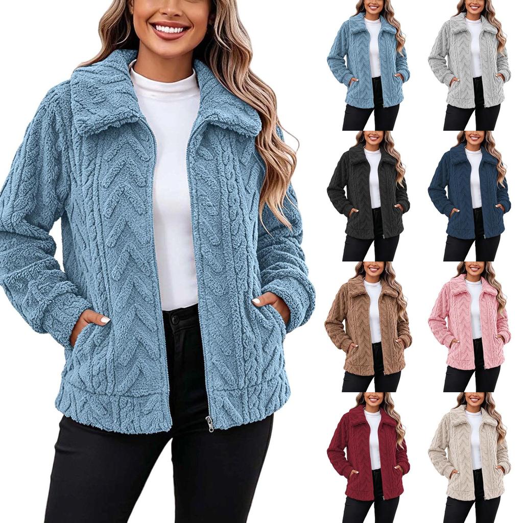 Women's Plush Jacket with Pockets, Casual Fuzzy Warm Outerwear for Everyday Wear