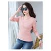 Spring Autumn V-neck Solid Color T-shirt Women Long Sleeve Chic Buttons Pullover Top Female Slim Bottomed Tee