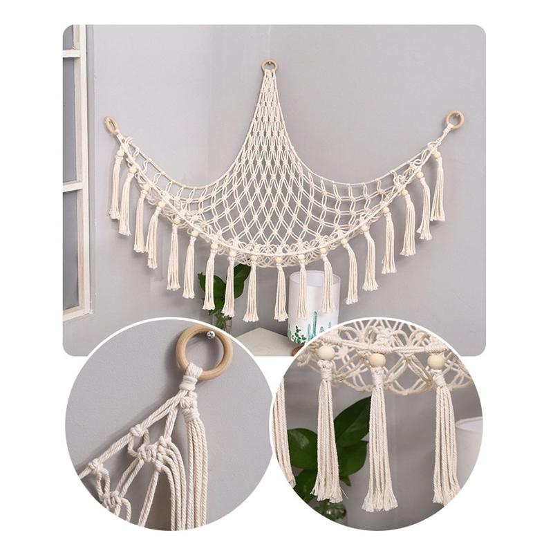 Triangular Toy Hammock Handwoven Cotton Rope Wall Storage for Stuffed Animals Plush Toys and Decor Macrame Toy Net With Fringe