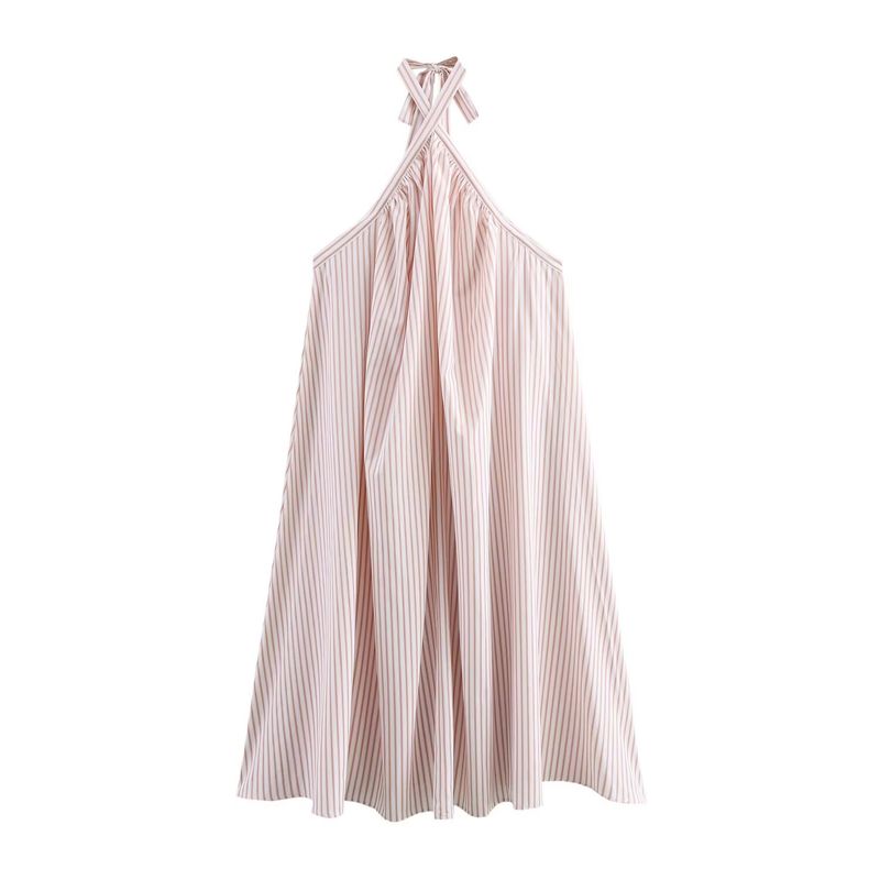 Kaslead New Arrival Women's Clothing Fashion Style Fashion Minimalist Stripes Halterneck Vacation Style Dress