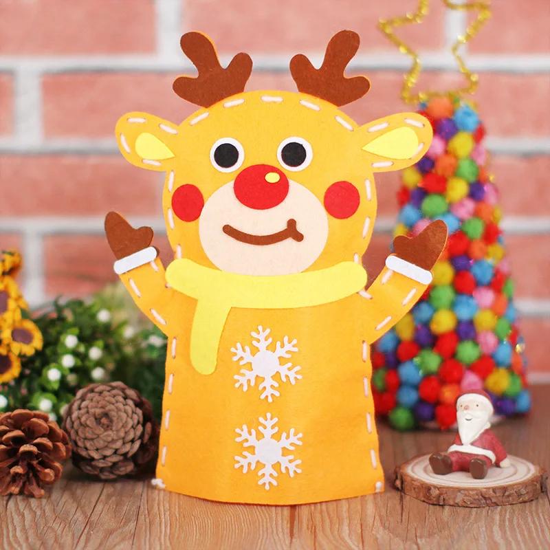 Kids Cartoon DO IT YOURSELF Hand Puppet Crafting Playthings Kindergarten Learning Non-Woven Handmade Paste Material Sewing Set Children Xmas Gift Idea