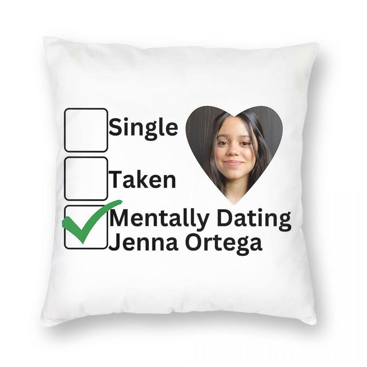 Mentally Dating Jenna Ortega Pillowcase Polyester Linen Velvet Creative Zip Decor Throw Pillow Case Room Cushion Cover Peach skin 18*18(CM)-1Pcs