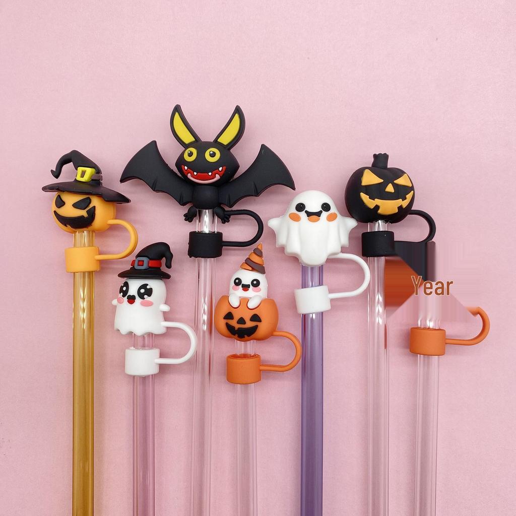 7-Piece Halloween Straw Cap Set with 10mm Dust Plugs - Decorative Accessories for Parties