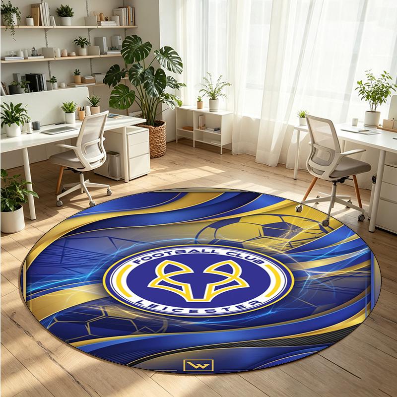 Leicester City Football Printed Round Crystal Velvet Rug Soft Non Slip Floor Carpet For Bedroom Holiday Gift