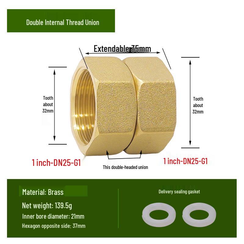 Copper Union with Inner/Outer Threads, Double Inner Thread Water Heater Connector Tee/Elbow Nipple, 46mm & 1" Thread, Different Diameters.