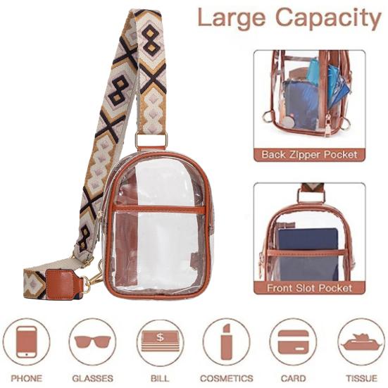 Clear Crossbody Purse Bag with Adjustable Shoulder Strap Zipper Closure Waterproof Phone Glasses Bag for Women