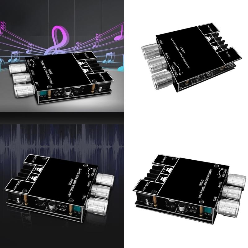 Bluetooth-compatible Stereo Power Amplifier 2x50W 2 Channel Sound Stereo Receiver with TrebleBass for Car Home
