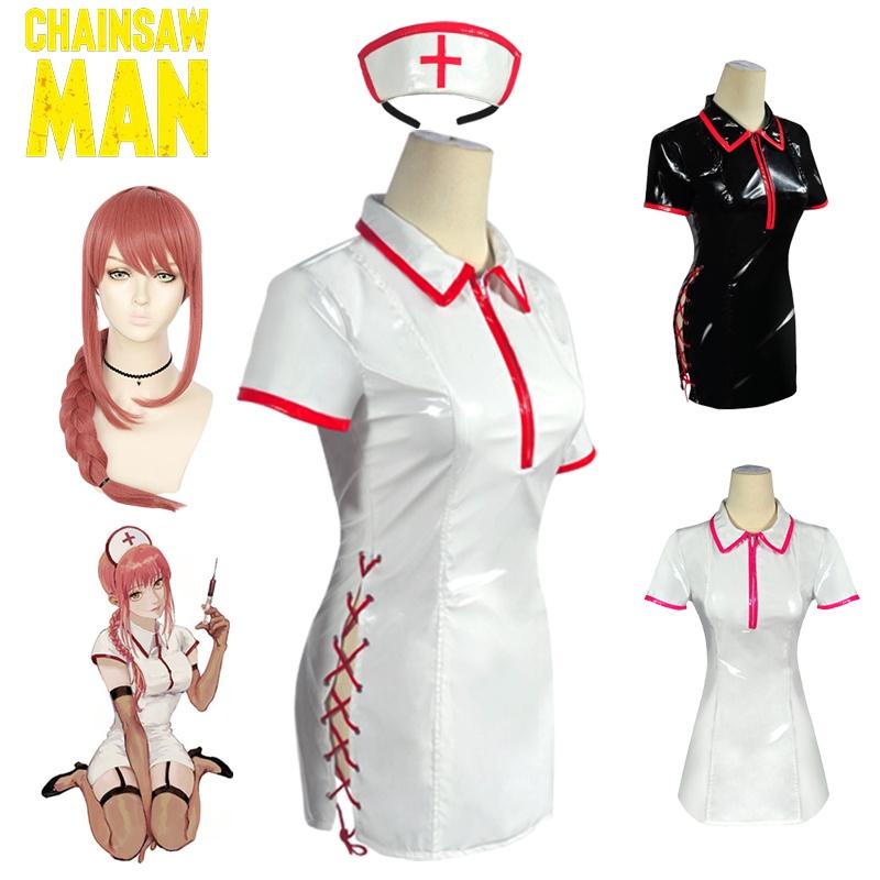 Chainsaw Makima Man Nurse Uniform Cosplay Costume Pu Suit Wig Carnival Halloween