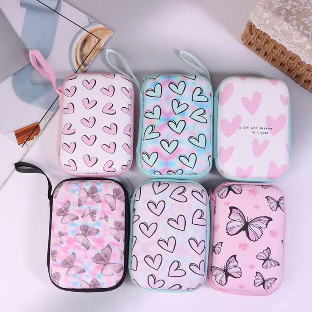 Cartoon Print Data Cable Storage Box Hard Shell Coin Purse Portable Charger Protective Cover