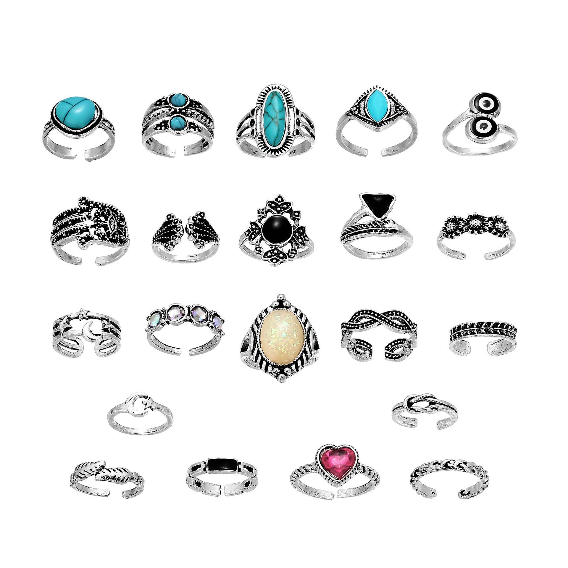 Персонализированный Комбинированный Кольцо на Палец Ноги, Ретро Бирюзовое Сердце Ладонь 21-Предметный Набор Украшение для Ног