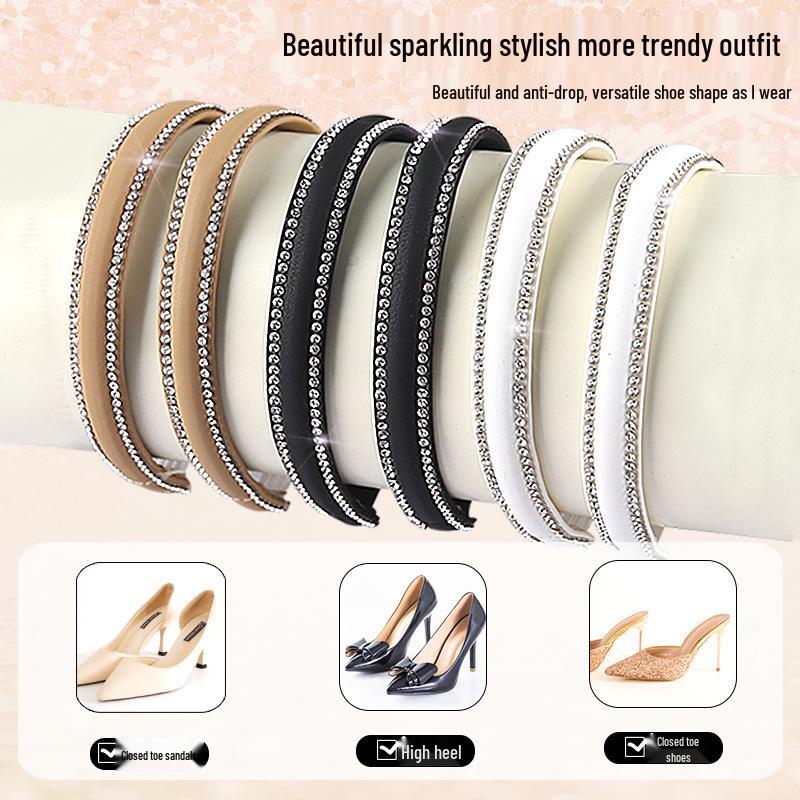 Double-Sided Rhinestone Lace-Up High Heels with Non-Slip Large Heel and Elastic Fit