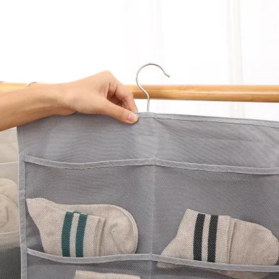 Pockets Hanging Bag Socks Bra Underwear Rack Hanger Clear Mesh Oxford Cloth Double Sided Hanging Bag Storage Organizer Bag