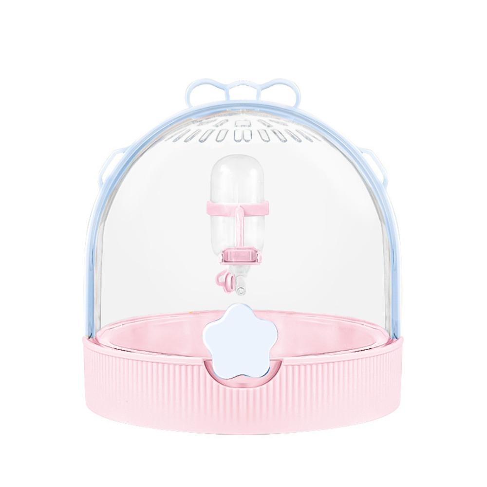 Breathable Mesh Portable Hamster Cage Transparent Small Animal Carrier  Outdoor Travel розовый